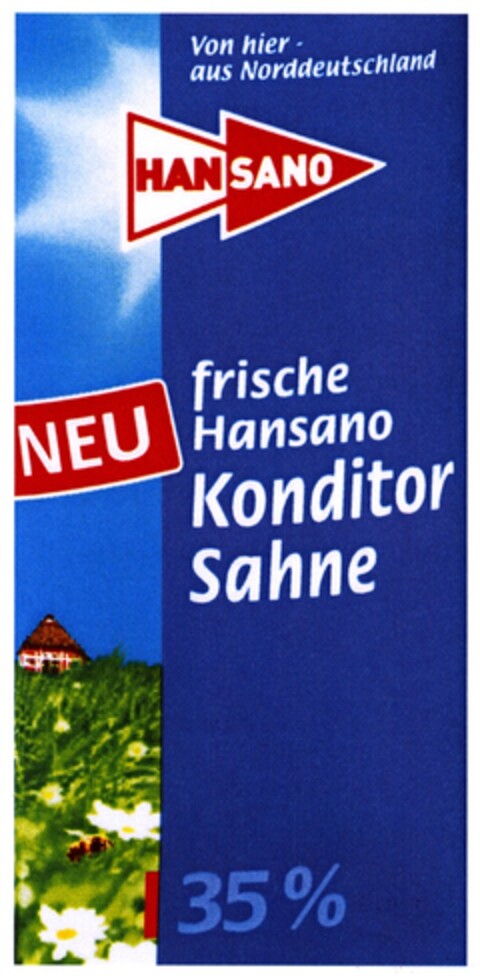 Von hier aus Norddeutschland HANSANO frische Hansano Konditor Sahne 35% NEU Logo (DPMA, 07.03.2008)