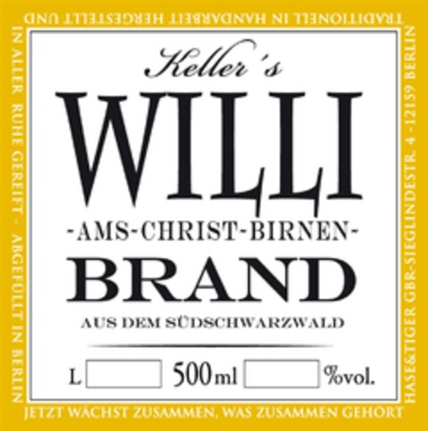 Keller`s WILLI-AMS-CHRIST-BIRNEN-BRAND Logo (DPMA, 13.06.2016)