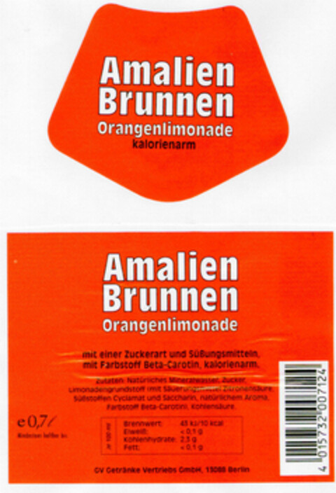 Amalien Brunnen Orangenlimonade kalorienarm Logo (DPMA, 02.10.1998)