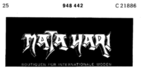 MATA HARI BOUTIQUEN FÜR INTERNATIONALE MODEN Logo (DPMA, 12/18/1971)