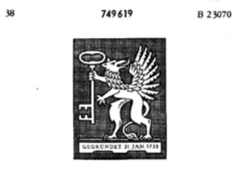 GEGRÜNDET 31. JAN. 1733 Logo (DPMA, 08/19/1960)