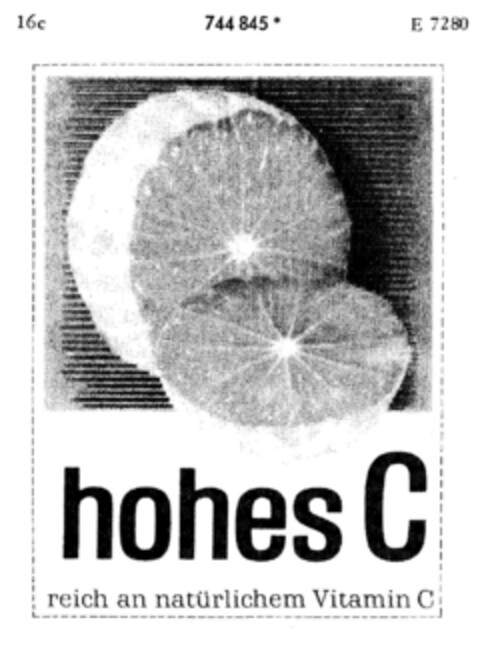hohes C reich an natürlichem Vitamin C Logo (DPMA, 18.08.1960)