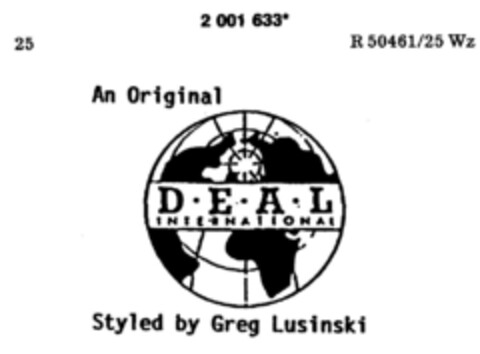 An Original D   E   A   L INTERNATIONAL Styled by Greg Lusinski Logo (DPMA, 02/09/1991)