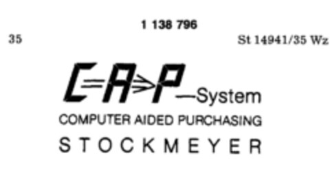 CAP-System COMPUTER AIDED PURCHASING STOCKMEYER Logo (DPMA, 11/25/1986)