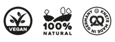 VEGAN 100% NATURAL KNETE MADE IN GERMANY Logo (DPMA, 27.04.2018)