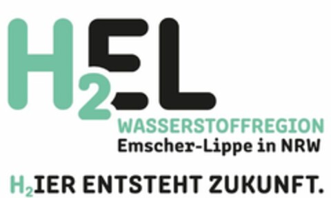 H2EL WASSERSTOFFREGION Emscher-Lippe in NRW H2IER ENTSTEHT ZUKUNFT. Logo (DPMA, 05.07.2021)