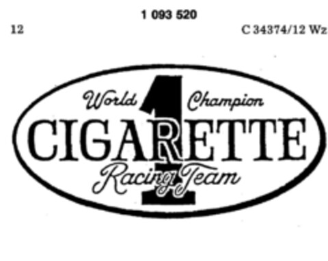 World Champion CIGARETTE Racing Team Logo (DPMA, 07/25/1985)