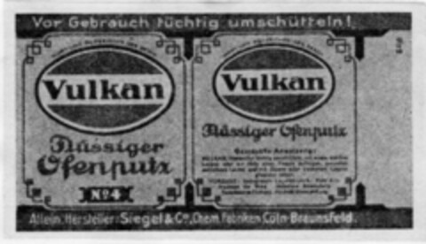 Vulkan Flüssiger Ofenputz Logo (DPMA, 01/29/1926)