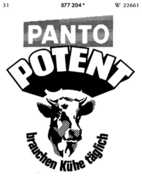 PANTO POTENT brauchen Kühe täglich Logo (DPMA, 02.10.1970)