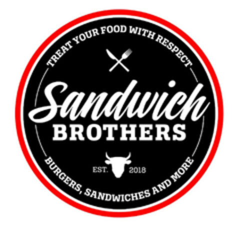 TREAT YOUR FOOD WITH RESPECT Sandwich BROTHERS EST. 2018 BURGERS, SANDWICHES AND MORE Logo (DPMA, 05.12.2023)