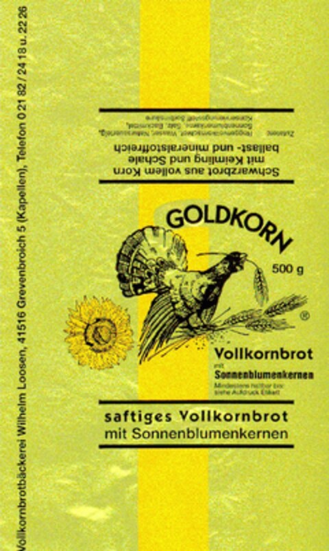 GOLDKORN Vollkornbrot mit Sonnenblumenkernen Logo (DPMA, 30.08.1996)