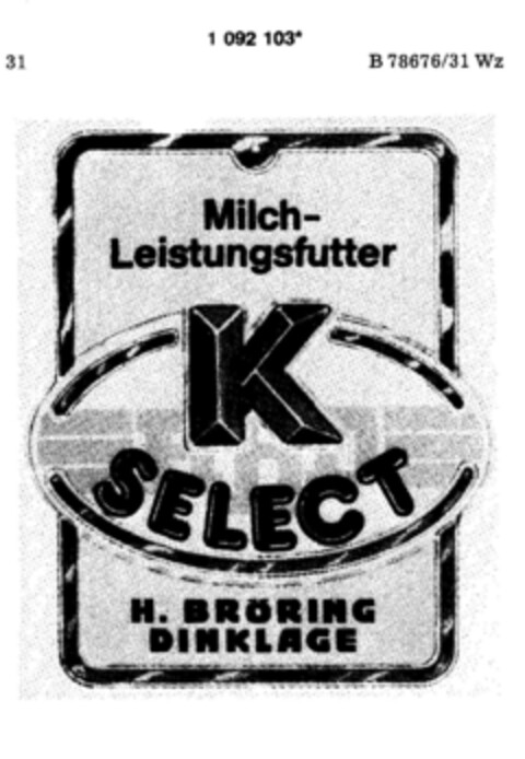 K SELECT Milch-Leistungsfutter Logo (DPMA, 06.02.1986)