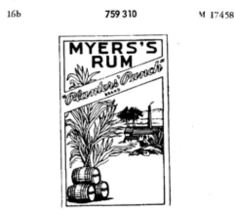 MYERS`S RUM "Planters` Punch" BRAND Logo (DPMA, 20.01.1961)