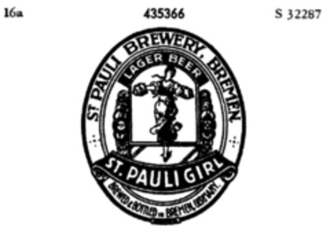 ST. PAULI BREWERY, BREMEN. ST. PAULI GIRL Logo (DPMA, 30.05.1931)