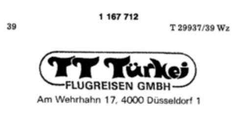 TT Türkei FLUGREISEN GMBH Logo (DPMA, 05.01.1990)