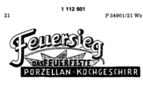 Feuersieg DAS FEUERFESTE PORZELLAN-KOCHGESCHIRR Logo (DPMA, 18.02.1987)