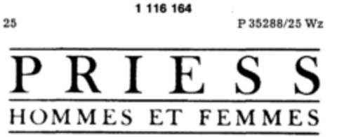 PRIESS HOMMES ET FEMMES Logo (DPMA, 13.06.1987)