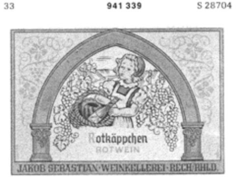 Rotkäppchen ROTWEIN                           JAKOB SEBASTIAN WEINKELLEREI  RECH/RHLD. Logo (DPMA, 26.03.1975)