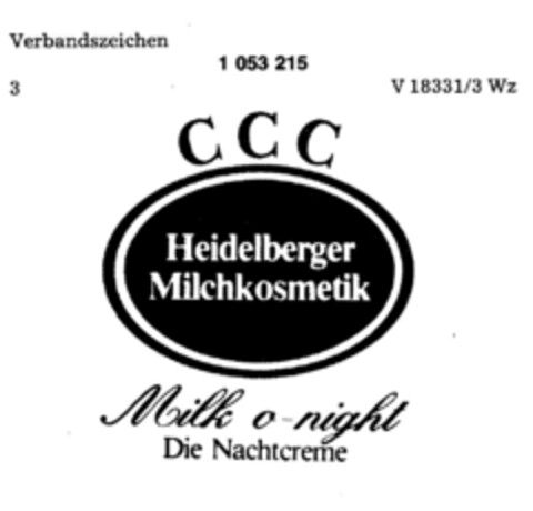 CCC Heidelberger Milchkosmetik Milk o-night Die Nachtcreme Logo (DPMA, 11.02.1983)