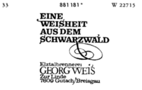 EINE WEISHEIT AUS DEM SCHWARZWALD Logo (DPMA, 03.11.1970)