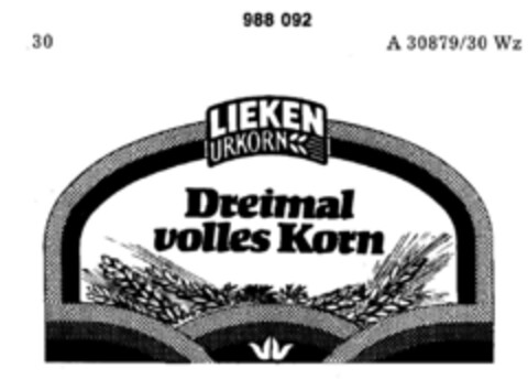 LIEKEN URKORN Dreimal volles Korn Logo (DPMA, 24.10.1978)