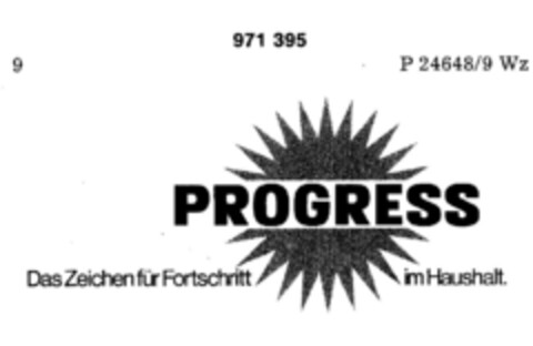 PROGRESS Das Zeichen für Fortschritt im Haushalt. Logo (DPMA, 11.06.1977)