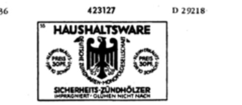 HAUSHALTSWARE SICHERHEITS-ZÜNDHÖLZER Logo (DPMA, 28.05.1930)