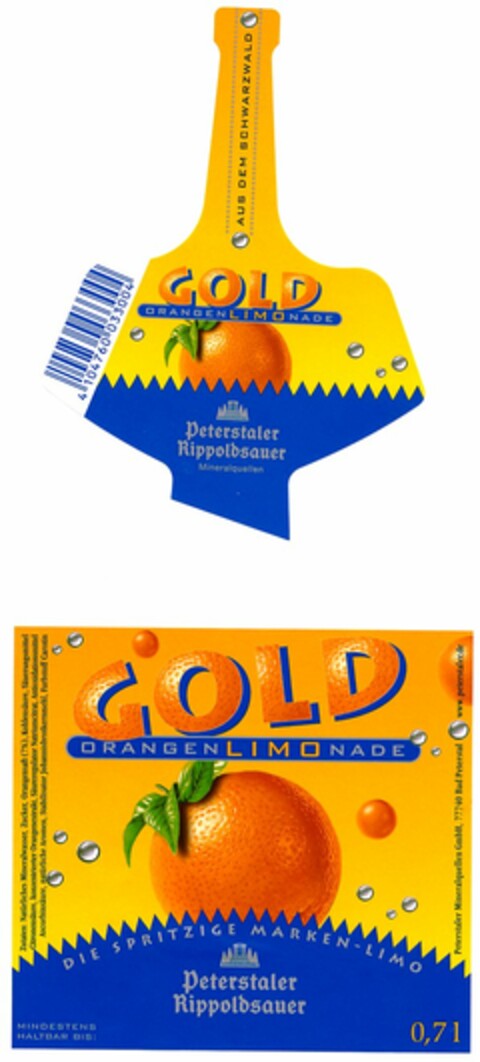 Peterstaler Rippoldsauer ORANGENLIMONADE Logo (DPMA, 06/04/2003)