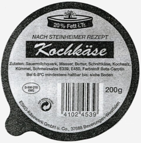 Kochkäse NACH STEINHEIMER REZEPT Logo (DPMA, 16.04.2003)
