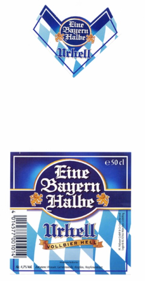 Eine Bayern Halbe Urhell VOLLBIER HELL Logo (DPMA, 10/07/2005)