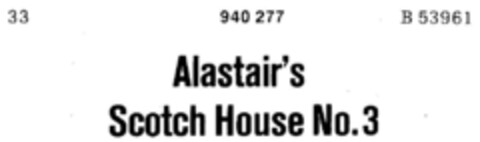 Alastair`s Scotch House No. 3 Logo (DPMA, 28.02.1975)