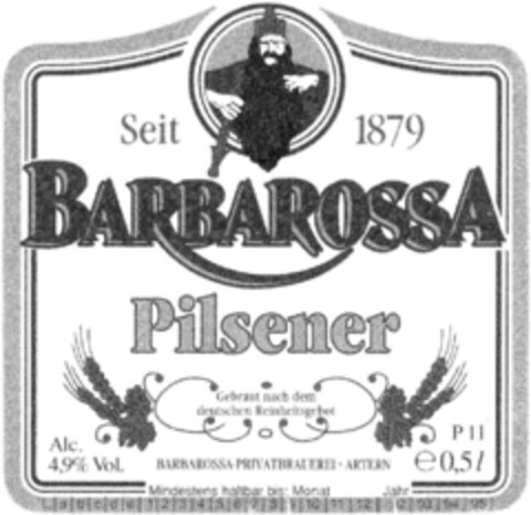 BARBAROSSA Pilsener Logo (DPMA, 07/21/1992)