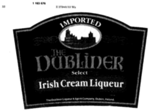 THE DUBLINER Select Irish Cream Liqueur Logo (DPMA, 14.09.1988)