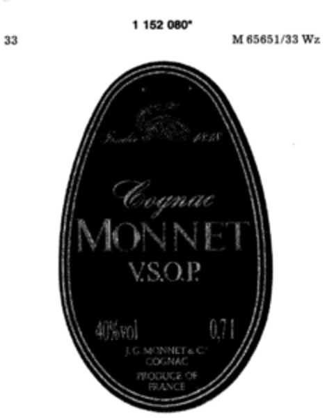 Fondée 1838 Cognac MONNET V.S.O.P. Logo (DPMA, 25.08.1989)