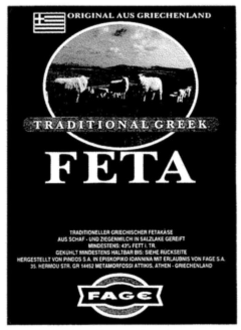 FETA ORIGINAL AUS GRIECHENLAND Logo (DPMA, 05.06.2000)