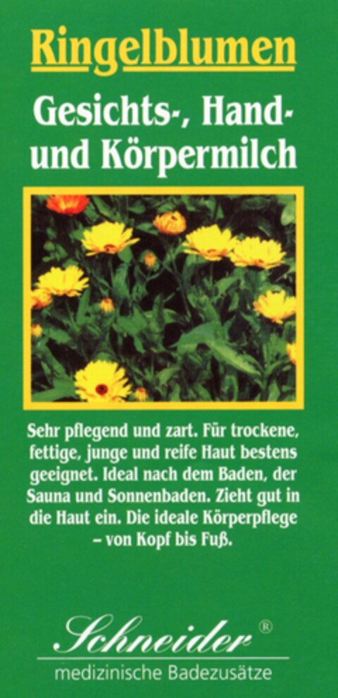 Ringelblumen Gesichts-, Hand- und Körpermilch Logo (DPMA, 03.01.2006)
