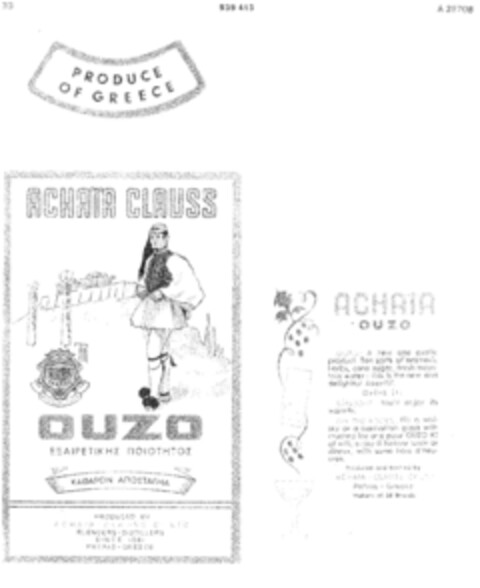 ACHAIA CLAUSS OUZO Logo (DPMA, 22.02.1974)