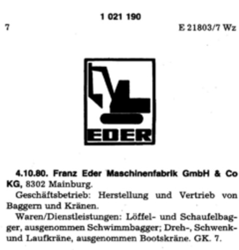 EDER Logo (DPMA, 04.10.1980)