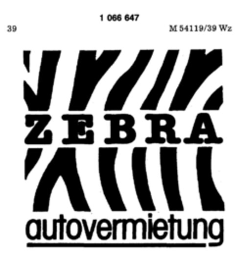 ZEBRA autovermietung Logo (DPMA, 07.01.1984)