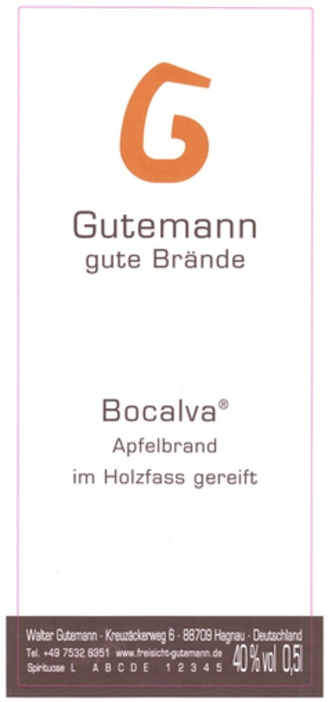 Gutemann gute Brände Bocalva Apfelbrand im Holzfass gereift Logo (DPMA, 11.09.2013)