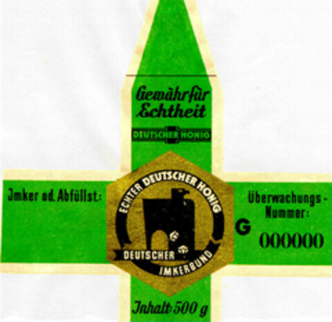 Gewähr für Echtheit ECHTER DEUTSCHER HONIG DEUTSCHER IMKERBUND Logo (DPMA, 12.06.1953)