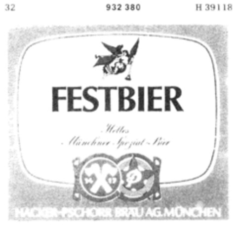 FESTBIER Helles Münchner Spezial-Bier HACKER-PSCHORR BRÄU AG. MÜNCHEN Logo (DPMA, 14.02.1974)