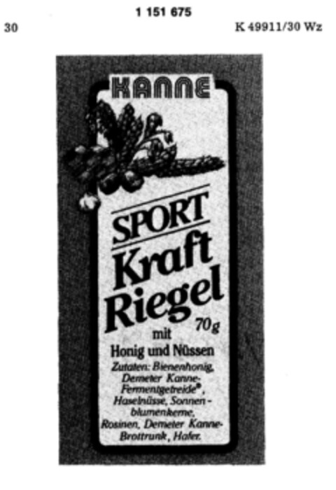 KANNE SPORT Kraft Riegel mit Honig und Nüssen Logo (DPMA, 06/12/1986)