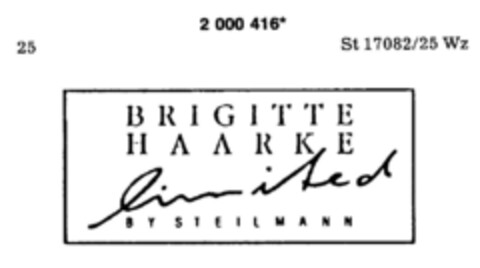 BRIGITTE H A A R K E limited BY STEILMANN Logo (DPMA, 23.10.1990)