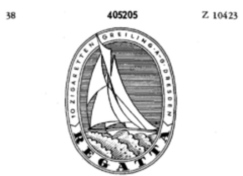REGATTA 10 ZIGARETTEN GREILING A-G DRESDEN Logo (DPMA, 19.04.1929)