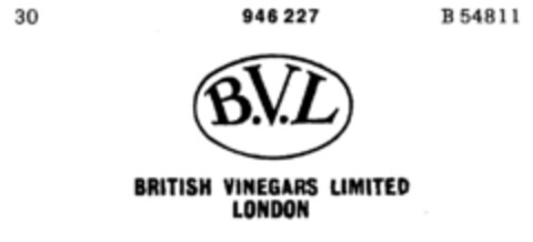 B.V.L BRITISH VINEGARS LIMITED LONDON Logo (DPMA, 23.08.1975)