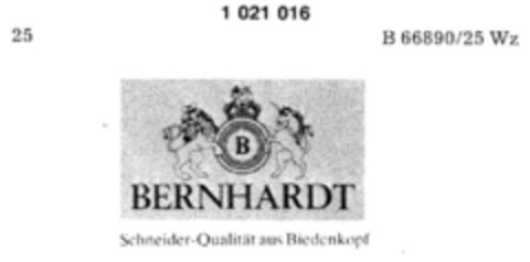 BERNHARDT Schneider-Qualität aus Biedenkopf Logo (DPMA, 11/05/1980)