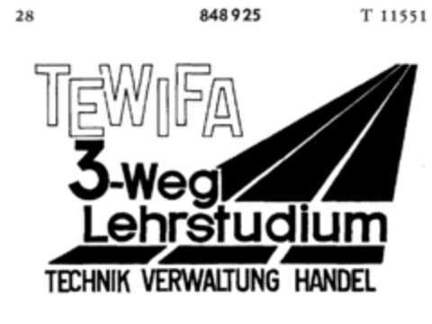 TEWIFA 3-Weg Lehrstudium TECHNIK VERWALTUNG HANDEL Logo (DPMA, 11/04/1966)