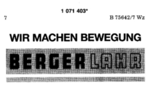 BERGER LAHR WIR MACHEN BEWEGUNG Logo (DPMA, 03.11.1984)