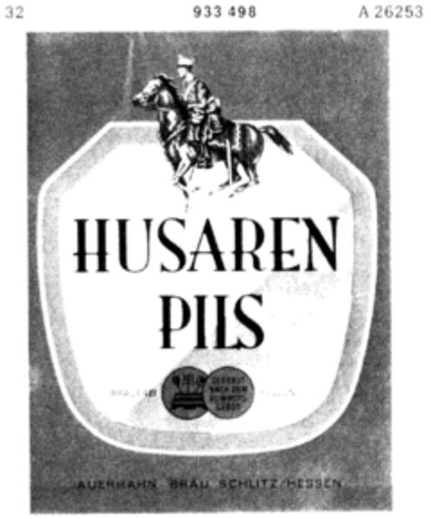 HUSAREN PILS AUERHAHN-BRÄU Logo (DPMA, 26.08.1974)